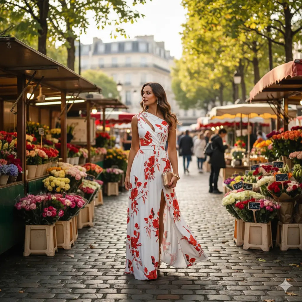 Robe Longue Florale Asymétrique