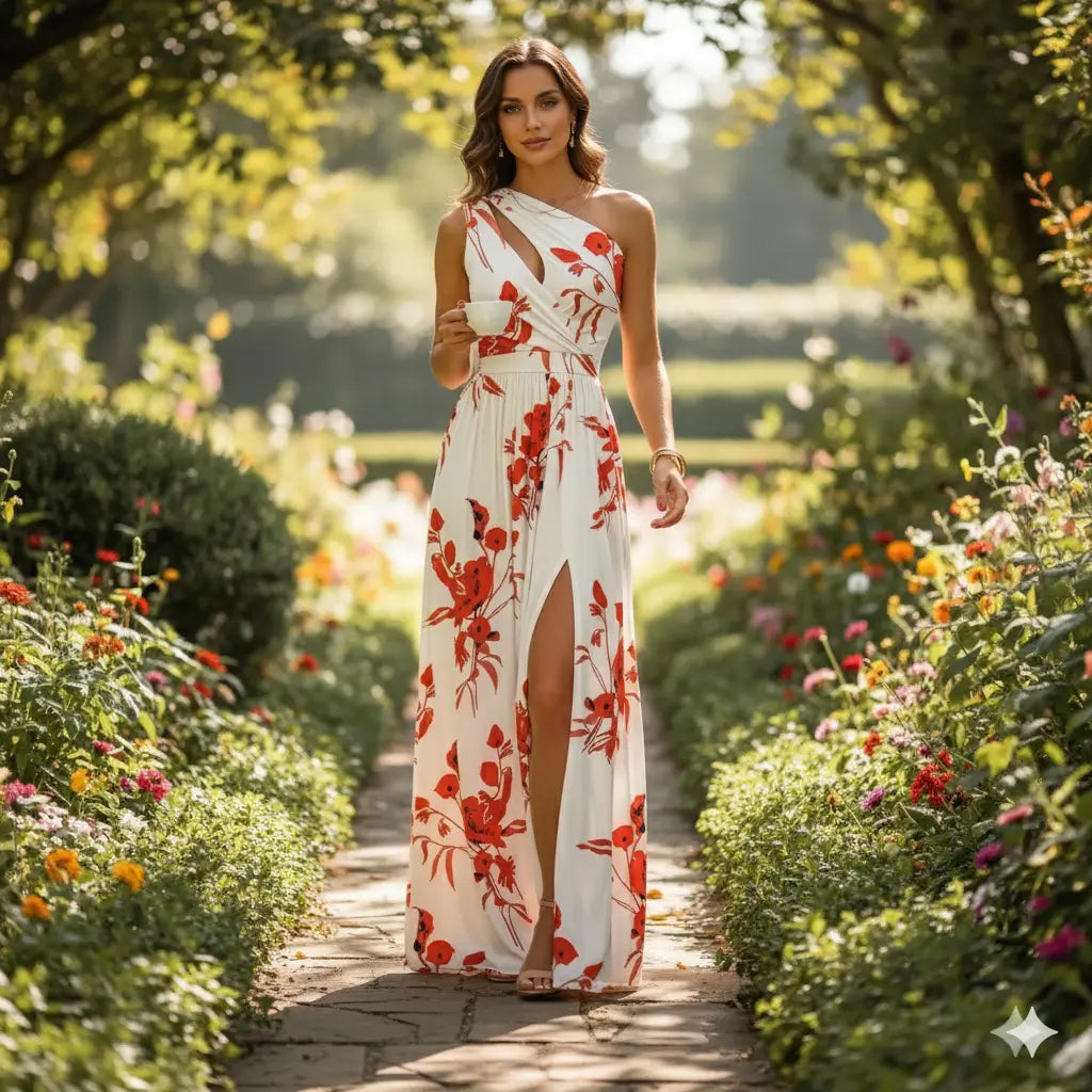 Robe Longue Florale Asymétrique