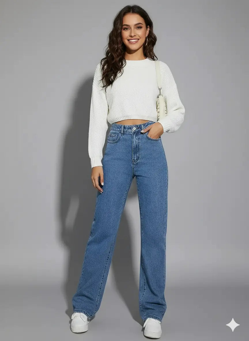 Jean Droit Taille Haute